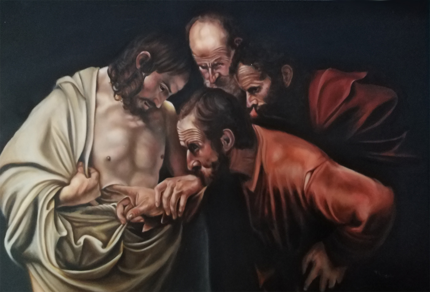 L'incredulità di San Tommaso - Riproduzione - Caravaggio - Olio su tela 70 x 100 (Copia)