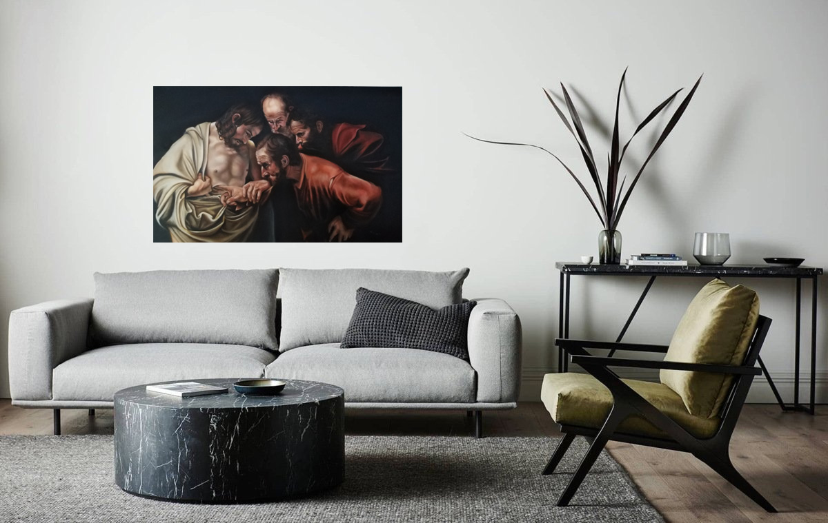 L'incredulità di San Tommaso - Riproduzione - Caravaggio - Olio su tela 70 x 100 (Copia)
